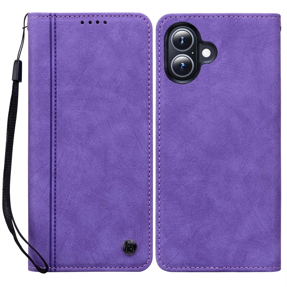 For iPhone 17 Case Lines Pattern Wallet Leather Phone Cover with Strap - Purple - 1