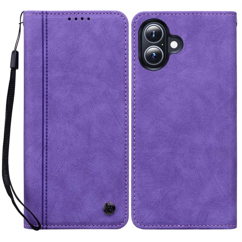 For iPhone 17 Case Lines Pattern Wallet Leather Phone Cover with Strap - Purple - 1