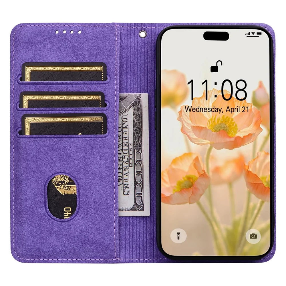 For iPhone 17 Case Lines Pattern Wallet Leather Phone Cover with Strap - Purple - 2