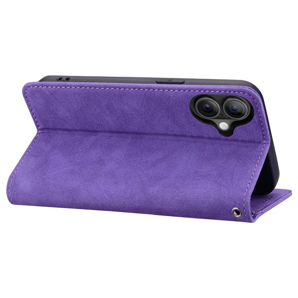 For iPhone 17 Case Lines Pattern Wallet Leather Phone Cover with Strap - Purple - 3