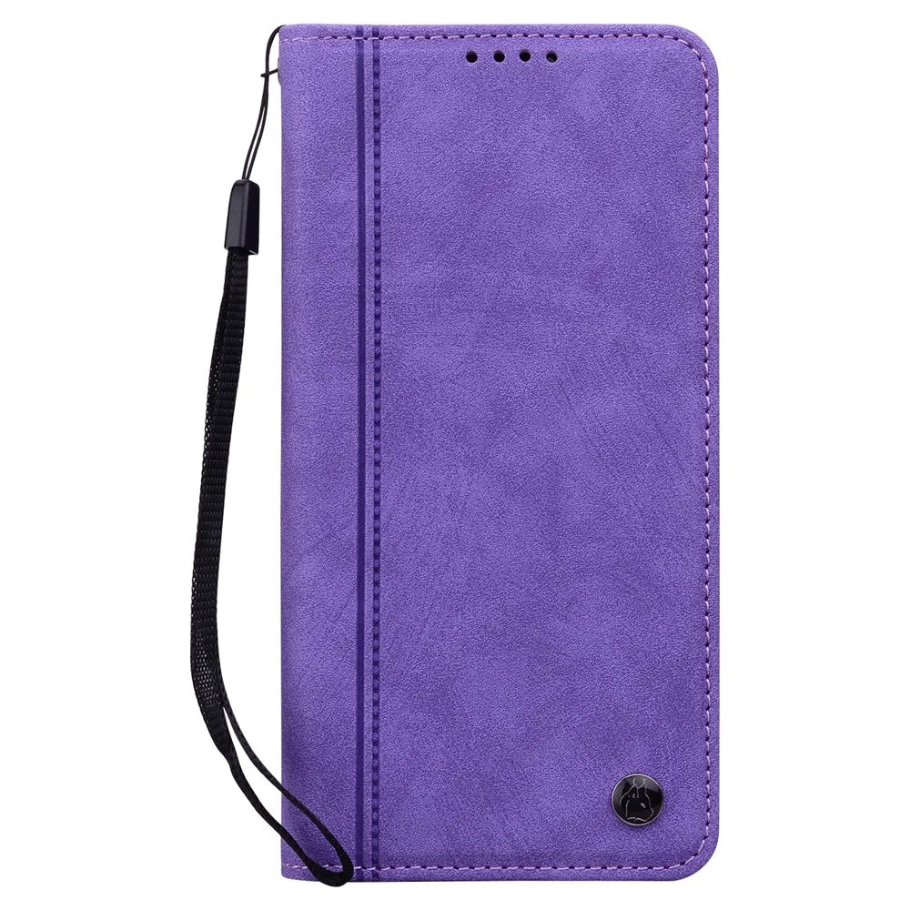 For iPhone 17 Case Lines Pattern Wallet Leather Phone Cover with Strap - Purple - 5