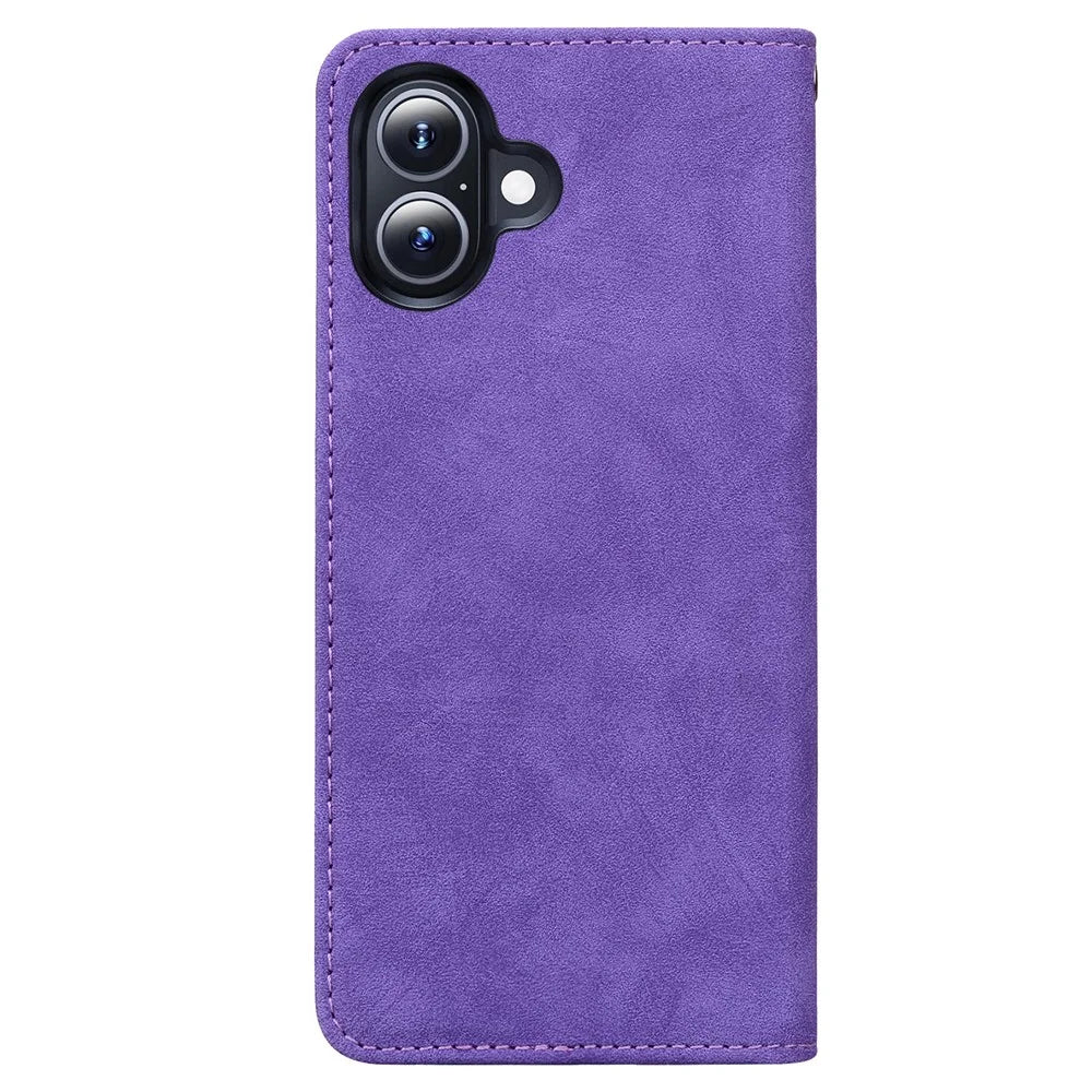 For iPhone 17 Case Lines Pattern Wallet Leather Phone Cover with Strap - Purple - 6