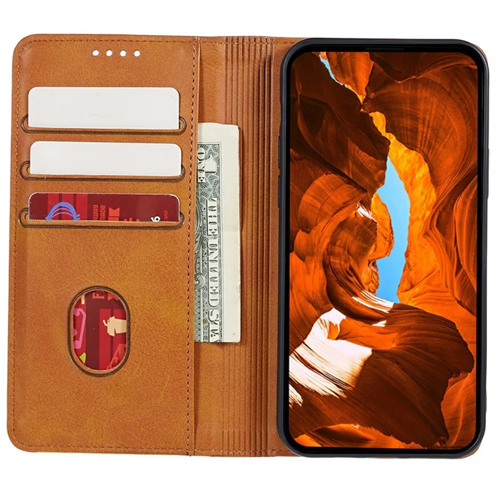 For OnePlus Ace 5 Ultra 5G / Nord 5 5G Case Strong Magnetic PU Leather Phone Cover Calf Texture - Khaki - 2