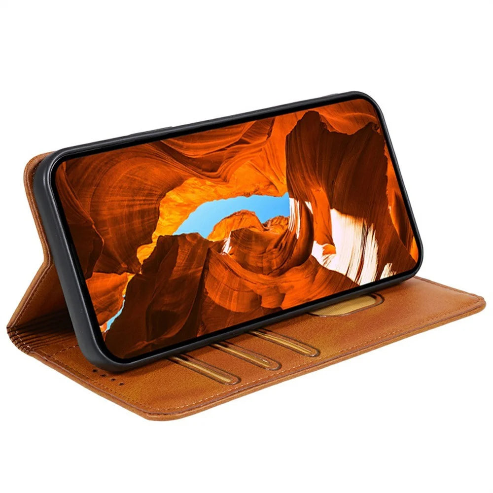 For OnePlus Ace 5 Ultra 5G / Nord 5 5G Case Strong Magnetic PU Leather Phone Cover Calf Texture - Khaki - 3