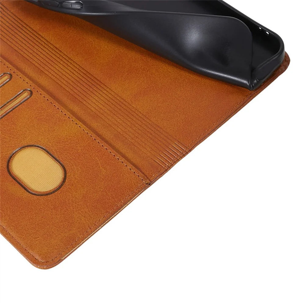 For OnePlus Ace 5 Ultra 5G / Nord 5 5G Case Strong Magnetic PU Leather Phone Cover Calf Texture - Khaki - 4