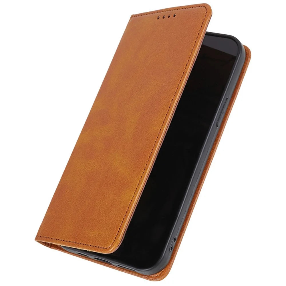 For OnePlus Ace 5 Ultra 5G / Nord 5 5G Case Strong Magnetic PU Leather Phone Cover Calf Texture - Khaki - 5