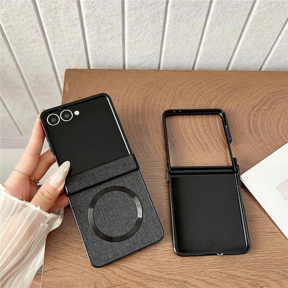 For Samsung Galaxy Z Flip7 5G Magnetic Case Cloth Texture PU Leather + PC Phone Back Cover - Blue - 2