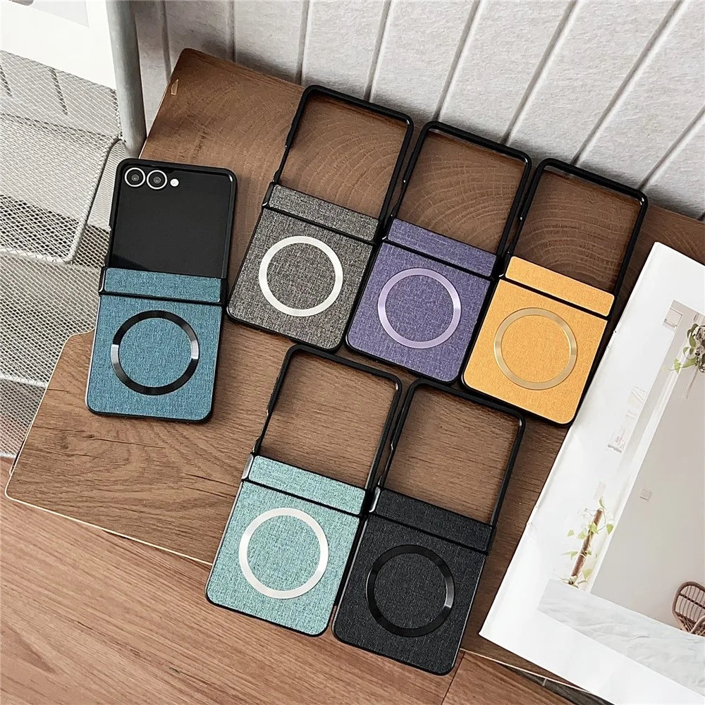 For Samsung Galaxy Z Flip7 5G Magnetic Case Cloth Texture PU Leather + PC Phone Back Cover - Blue - 5
