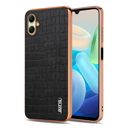 AZNS For Samsung Galaxy A08 5G / A08 4G / A07 5G / A07 4G Case Electroplating Crocodile Texture PU + TPU Phone Cover - Black - 1