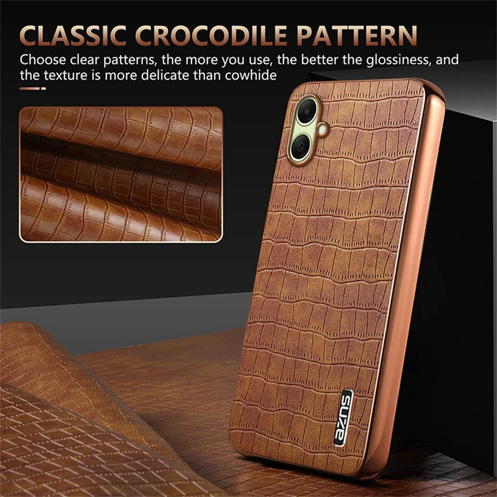 AZNS For Samsung Galaxy A08 5G / A08 4G / A07 5G / A07 4G Case Electroplating Crocodile Texture PU + TPU Phone Cover - Black - 4