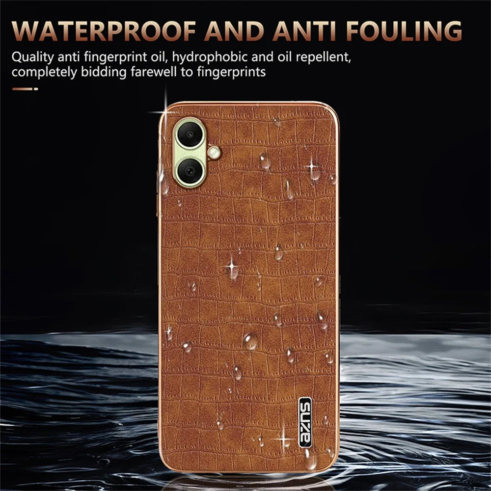 AZNS For Samsung Galaxy A08 5G / A08 4G / A07 5G / A07 4G Case Electroplating Crocodile Texture PU + TPU Phone Cover - Black - 5