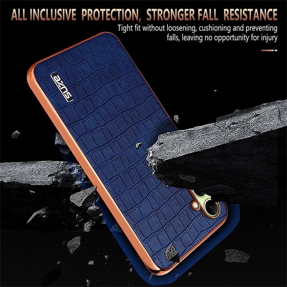 AZNS For Samsung Galaxy A08 5G / A08 4G / A07 5G / A07 4G Case Electroplating Crocodile Texture PU + TPU Phone Cover - Black - 6