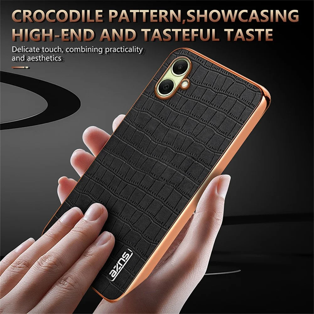 AZNS For Samsung Galaxy A08 5G / A08 4G / A07 5G / A07 4G Case Electroplating Crocodile Texture PU + TPU Phone Cover - Black - 7