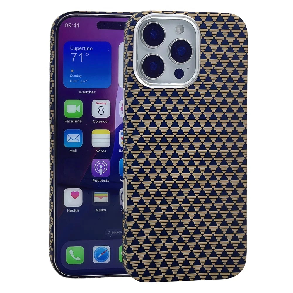 For iPhone 16 Pro Max Case Compatible with MagSafe Carbon Fiber Texture Hard PC Phone Cover - Gold - 1