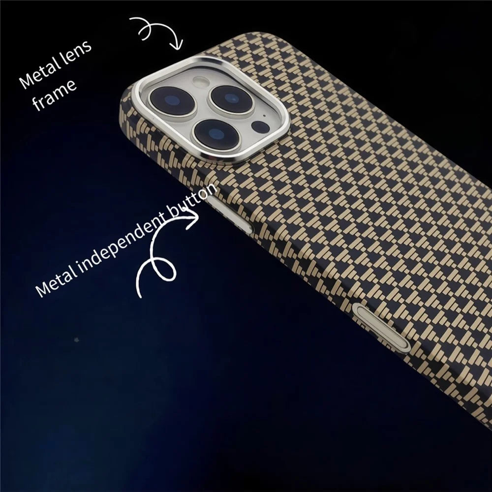 For iPhone 16 Pro Max Case Compatible with MagSafe Carbon Fiber Texture Hard PC Phone Cover - Gold - 2
