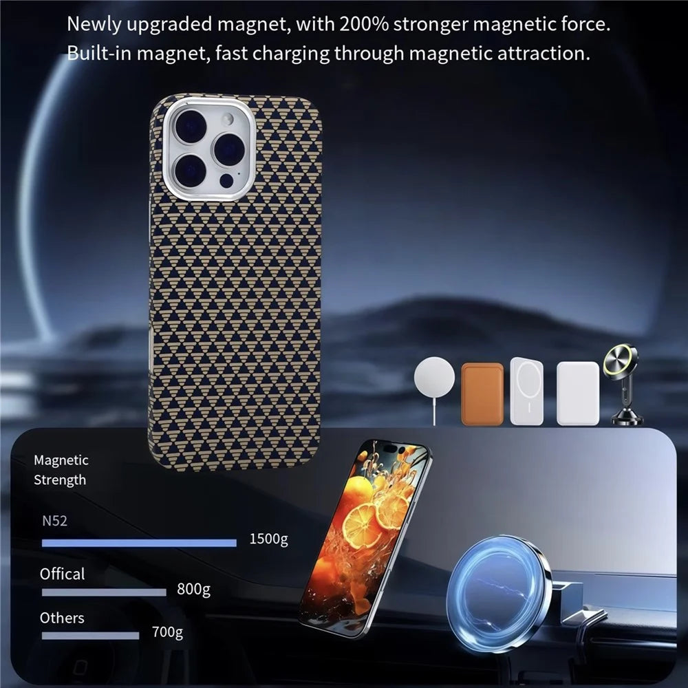 For iPhone 16 Pro Max Case Compatible with MagSafe Carbon Fiber Texture Hard PC Phone Cover - Gold - 3