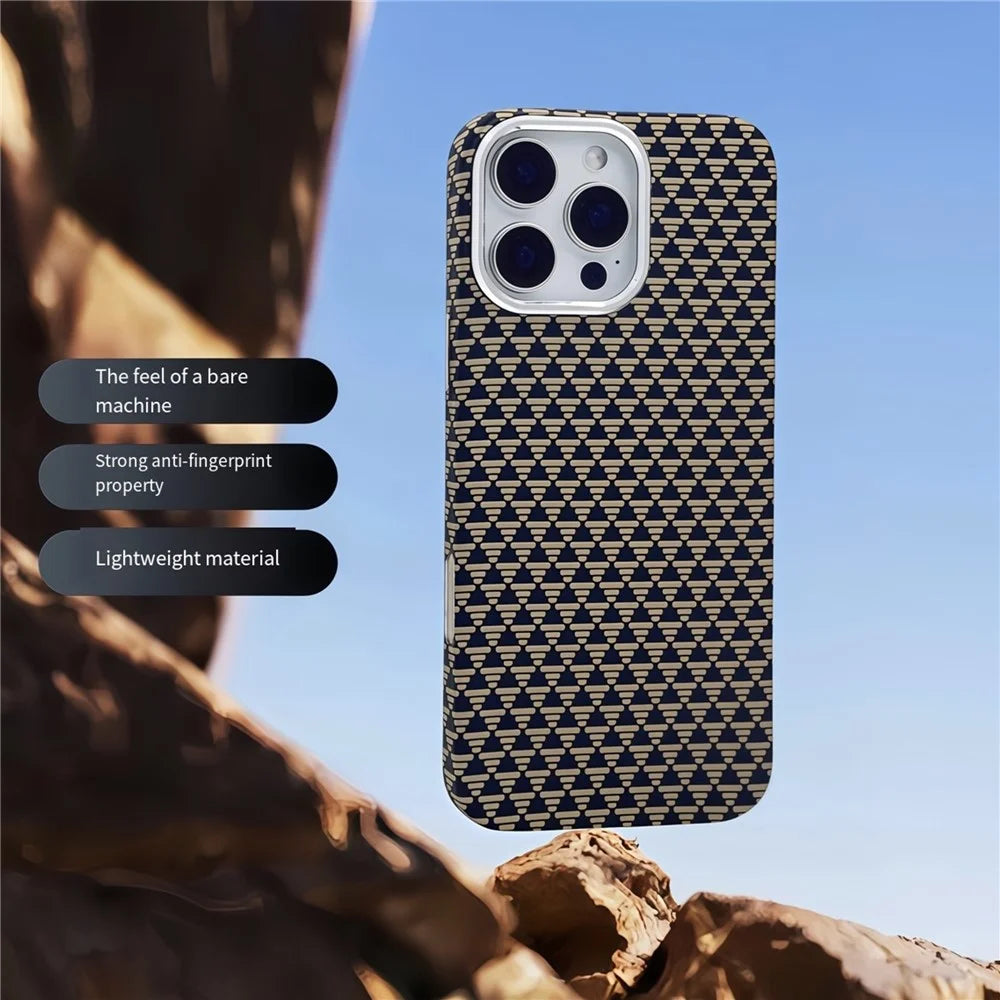 For iPhone 16 Pro Max Case Compatible with MagSafe Carbon Fiber Texture Hard PC Phone Cover - Gold - 4