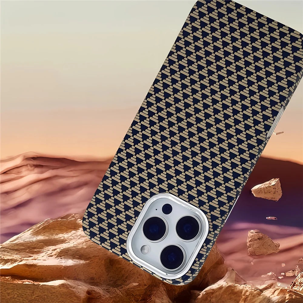 For iPhone 16 Pro Max Case Compatible with MagSafe Carbon Fiber Texture Hard PC Phone Cover - Gold - 6