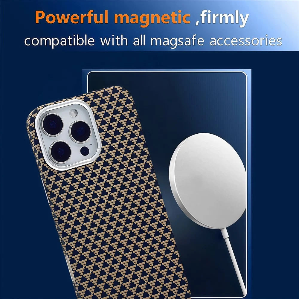 For iPhone 16 Pro Max Case Compatible with MagSafe Carbon Fiber Texture Hard PC Phone Cover - Gold - 7
