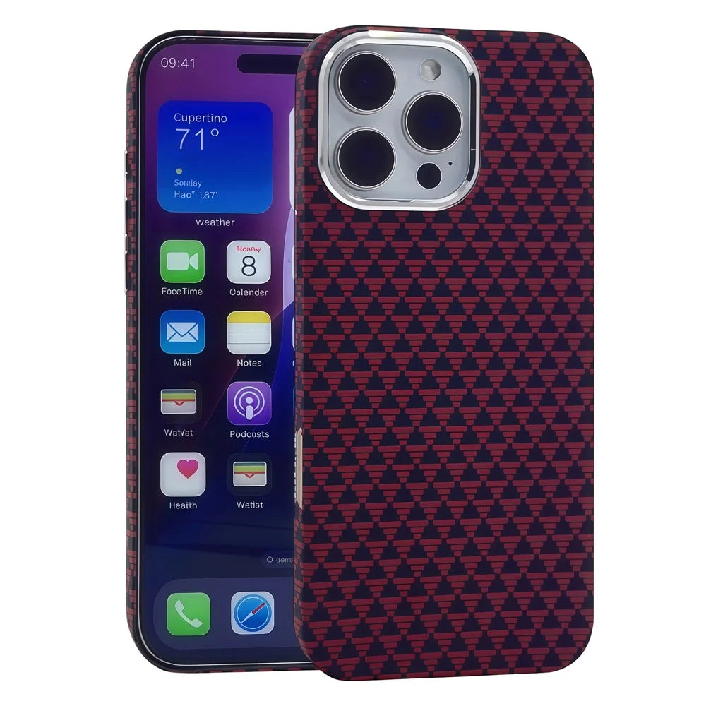 For iPhone 16 Pro Case Compatible with MagSafe Carbon Fiber Texture Hard PC Phone Cover - Red - 1