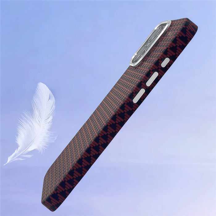 For iPhone 16 Pro Case Compatible with MagSafe Carbon Fiber Texture Hard PC Phone Cover - Red - 4