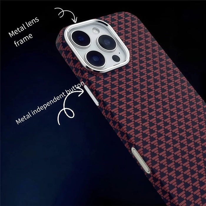 For iPhone 16 Pro Case Compatible with MagSafe Carbon Fiber Texture Hard PC Phone Cover - Red - 5