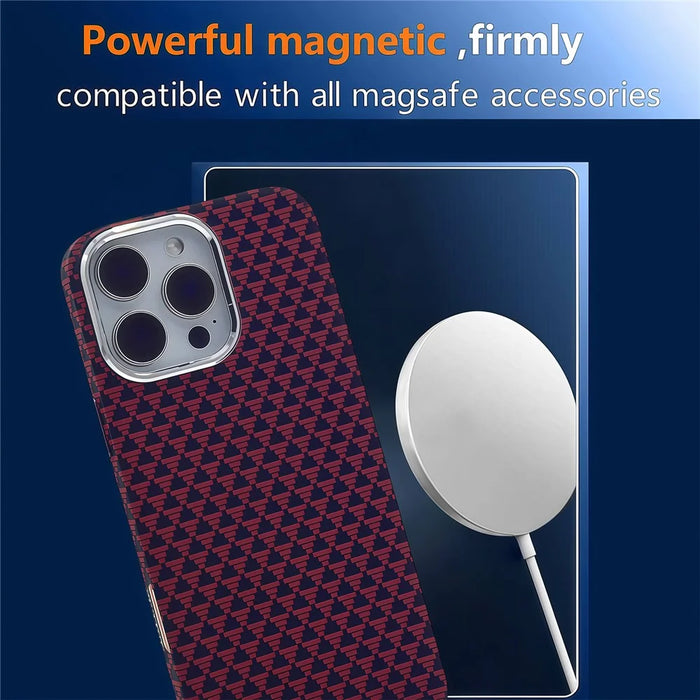 For iPhone 16 Pro Case Compatible with MagSafe Carbon Fiber Texture Hard PC Phone Cover - Red - 6