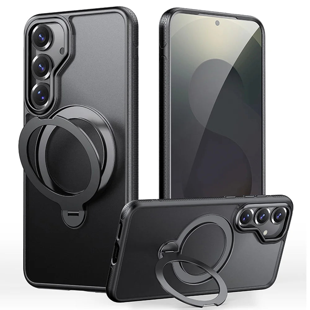 For Samsung Galaxy S25 Case Magnetic Case Drop Proof TPU PC Kickstand Phone Cover - Black - 1