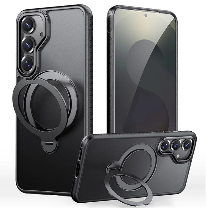 For Samsung Galaxy S25 Case Magnetic Case Drop Proof TPU PC Kickstand Phone Cover - Black - 1