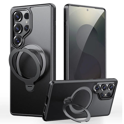 For Samsung Galaxy S25 Ultra Magnetic Case Drop Proof TPU PC Kickstand Phone Cover - Black - 1
