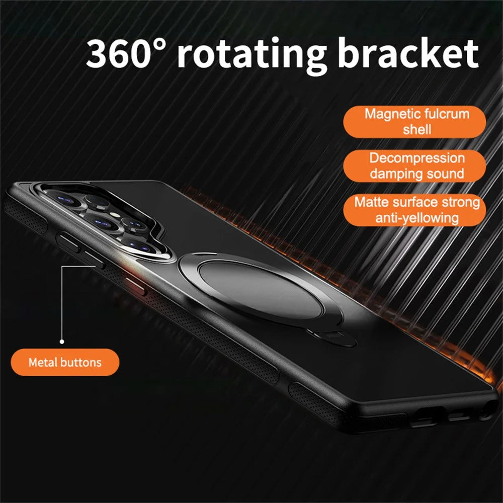 For Samsung Galaxy S25 Ultra Magnetic Case Drop Proof TPU PC Kickstand Phone Cover - Black - 2