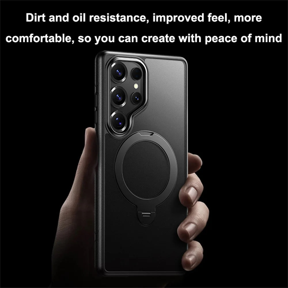 For Samsung Galaxy S25 Ultra Magnetic Case Drop Proof TPU PC Kickstand Phone Cover - Black - 3
