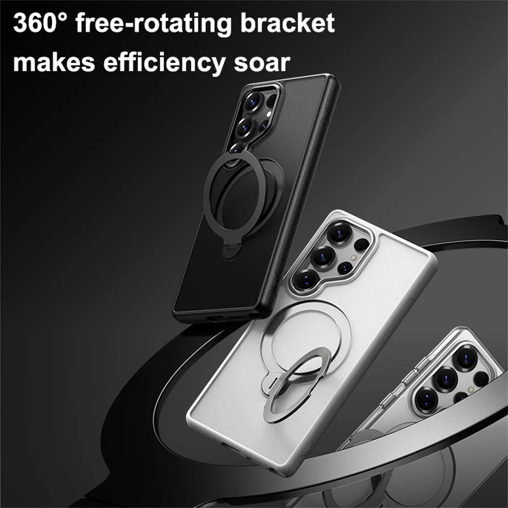 For Samsung Galaxy S25 Ultra Magnetic Case Drop Proof TPU PC Kickstand Phone Cover - Black - 4