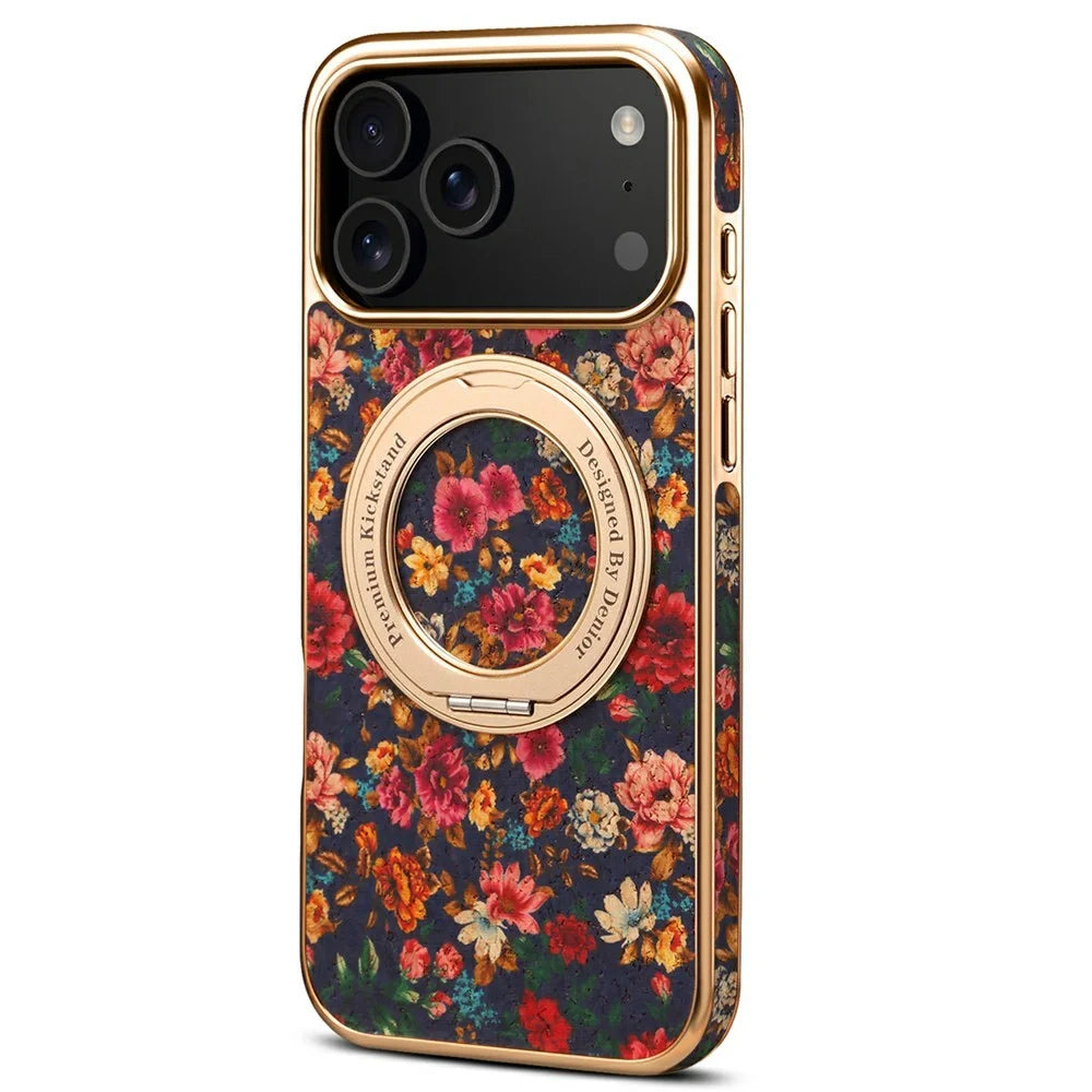 A22 For iPhone 17 Pro Max Case Compatible with MagSafe Kickstand Electroplated Floral Phone Cover - Purple - 1