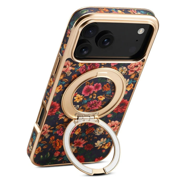 A22 For iPhone 17 Pro Max Case Compatible with MagSafe Kickstand Electroplated Floral Phone Cover - Purple - 2
