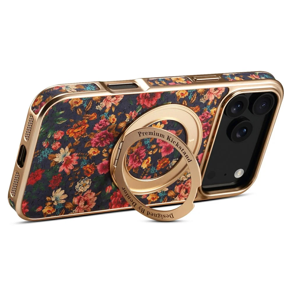 A22 For iPhone 17 Pro Case Compatible with MagSafe Kickstand Electroplated Floral Phone Cover - Purple - 3