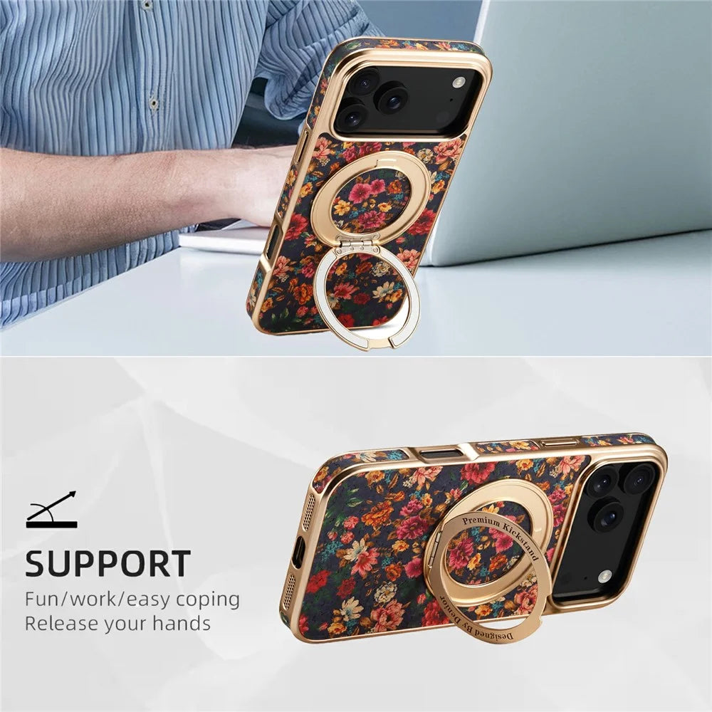 A22 For iPhone 17 Pro Case Compatible with MagSafe Kickstand Electroplated Floral Phone Cover - Purple - 7