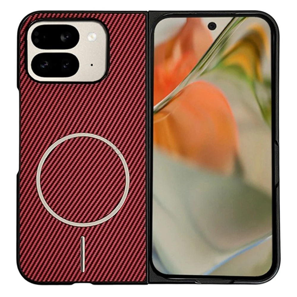 For Google Pixel 10 Pro Fold Magnetic Case Carbon Fiber Texture Folding Phone Cover - Red - 1