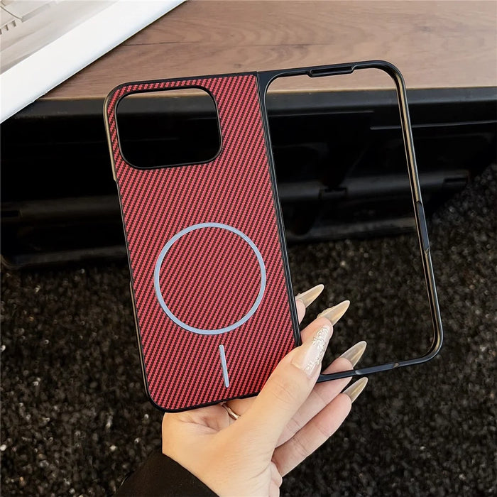For Google Pixel 10 Pro Fold Magnetic Case Carbon Fiber Texture Folding Phone Cover - Red - 2