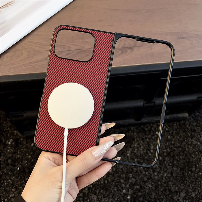 For Google Pixel 10 Pro Fold Magnetic Case Carbon Fiber Texture Folding Phone Cover - Red - 4