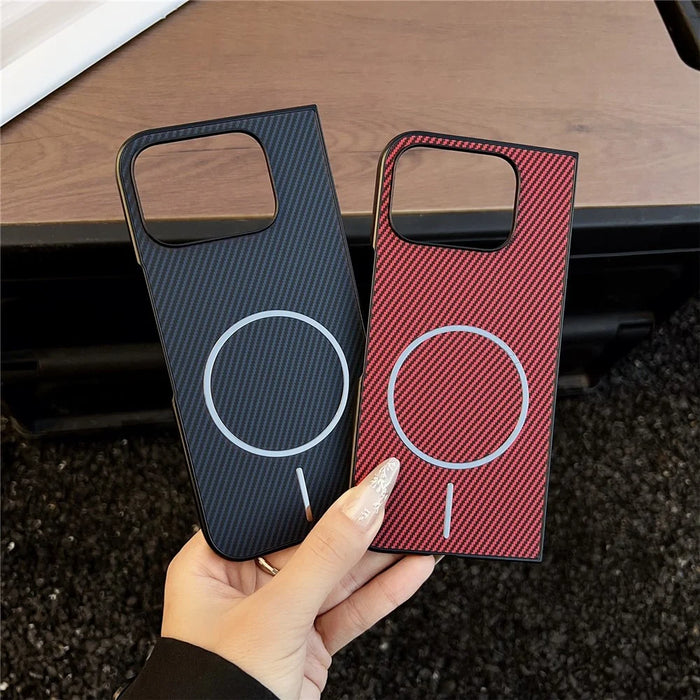 For Google Pixel 10 Pro Fold Magnetic Case Carbon Fiber Texture Folding Phone Cover - Red - 5
