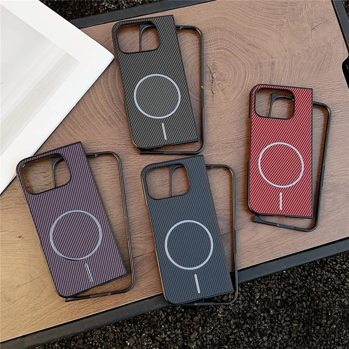 For Google Pixel 10 Pro Fold Magnetic Case Carbon Fiber Texture Folding Phone Cover - Red - 6