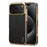 DENIOR For iPhone 17 Pro Max Case Genuine Cow Leather Coated PC + TPU Electroplating Phone Cover - Black - 1