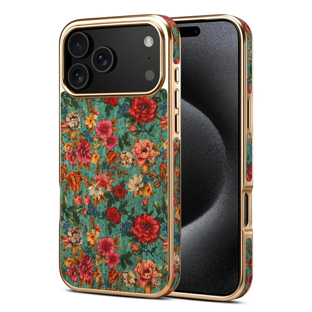 DENIOR For iPhone 17 Pro Case Pattern Printed Electroplating Leather Back Phone Cover - Blue - 1