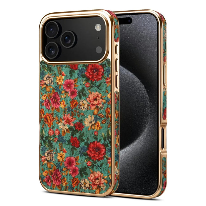 DENIOR For iPhone 17 Pro Case Pattern Printed Electroplating Leather Back Phone Cover - Blue - 1