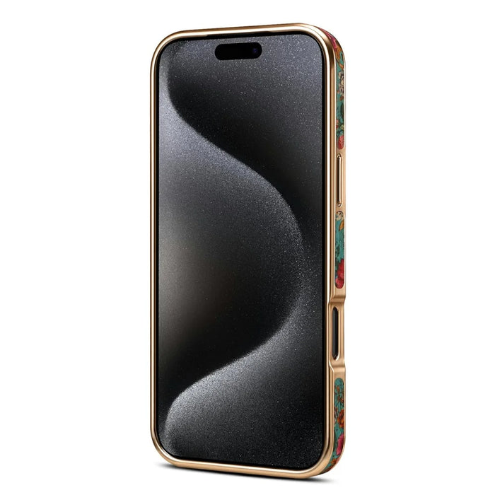 DENIOR For iPhone 17 Pro Max Case Pattern Printed Electroplating Leather Back Phone Cover - Blue - 3