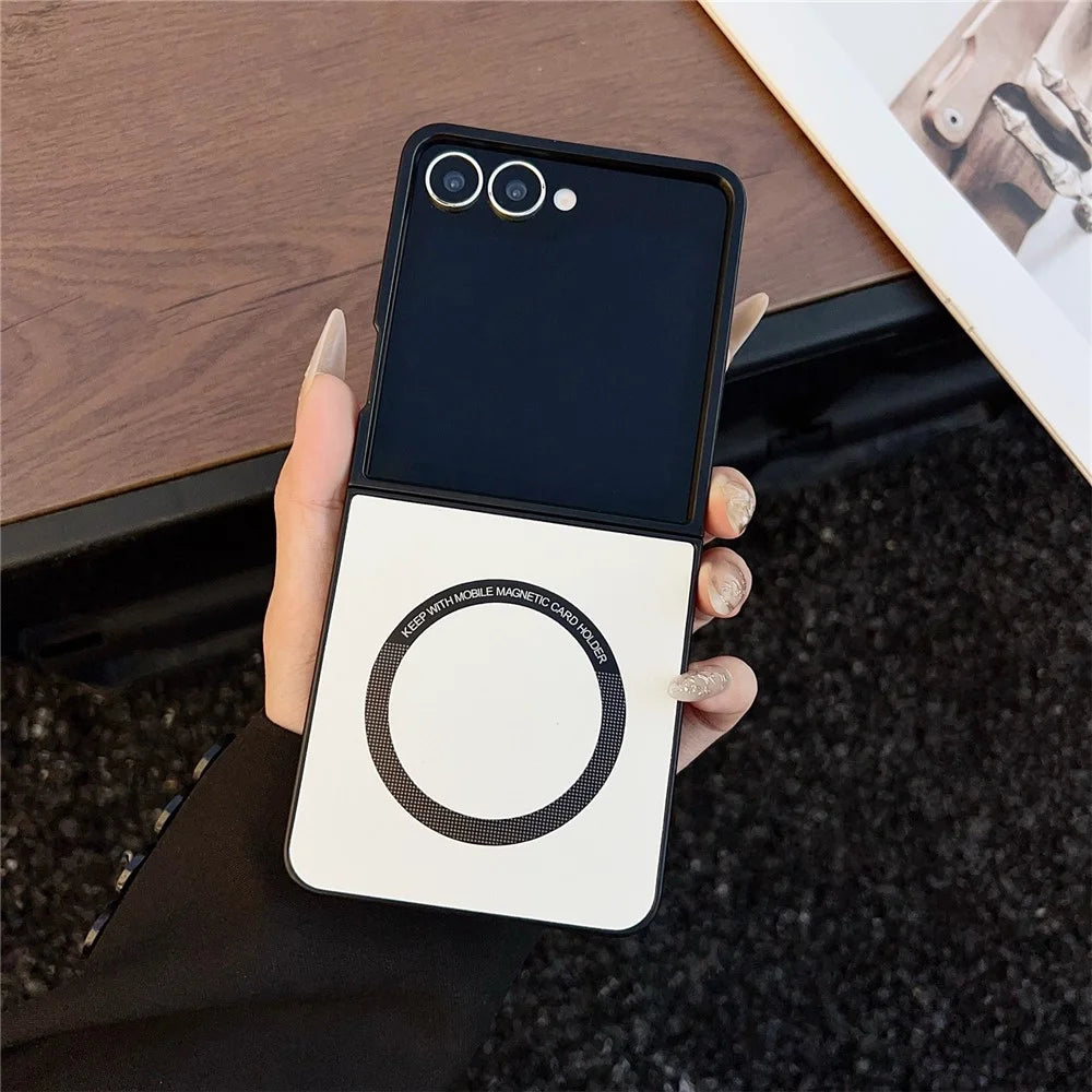 For Samsung Galaxy Z Flip7 5G Case Anti-Drop PU Leather + PC Cover Magnetic Case - White - 1