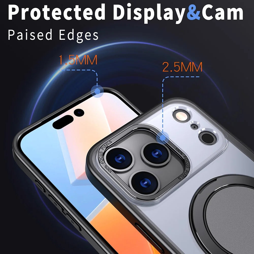For iPhone 17 Pro Max Case Magnetic Case Hidden Gear Ring Kickstand Phone Cover - Black - 5