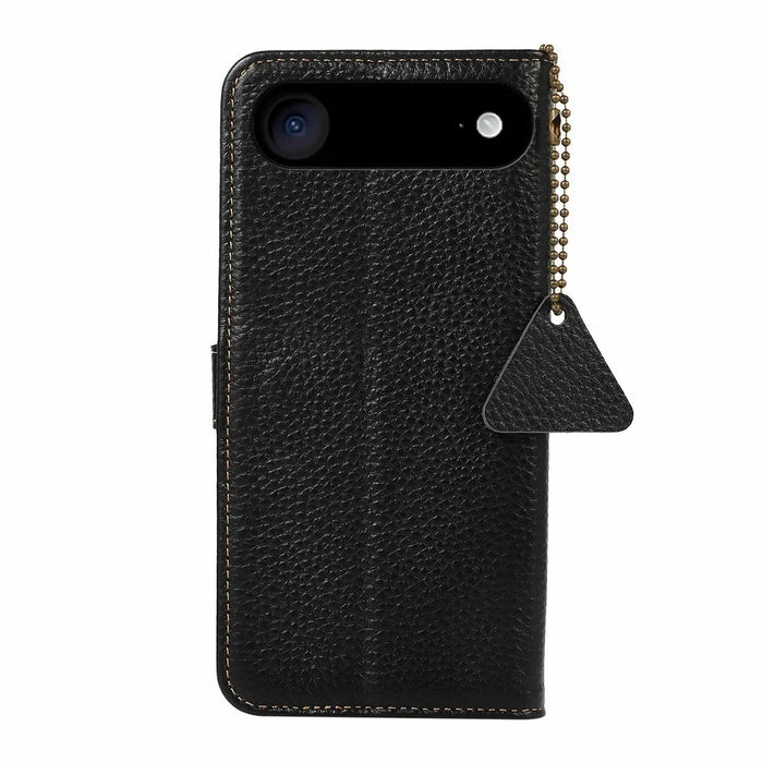 For iPhone Air Case RFID Blocking Genuine Cow Leather Phone Cover Litchi Texture - Black - 7