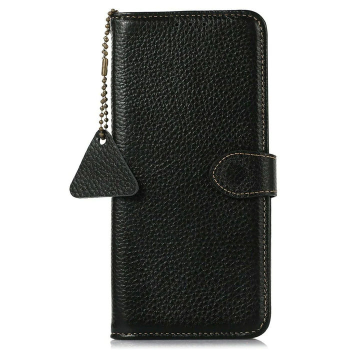 For Sony Xperia 5 IV 5G Case RFID Blocking Genuine Cow Leather Phone Cover Litchi Texture - Black - 6